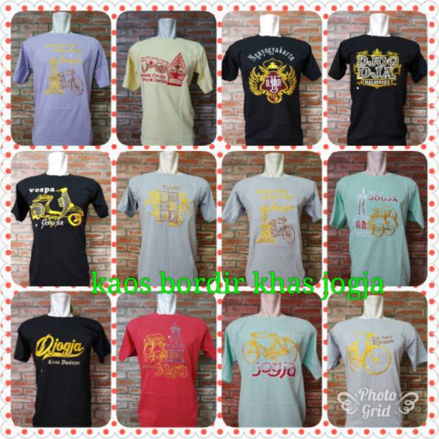 kaos katun khas jogja motif bordir / kaos bordir pria wanita malioboro jogja / kaos oblong motif bor