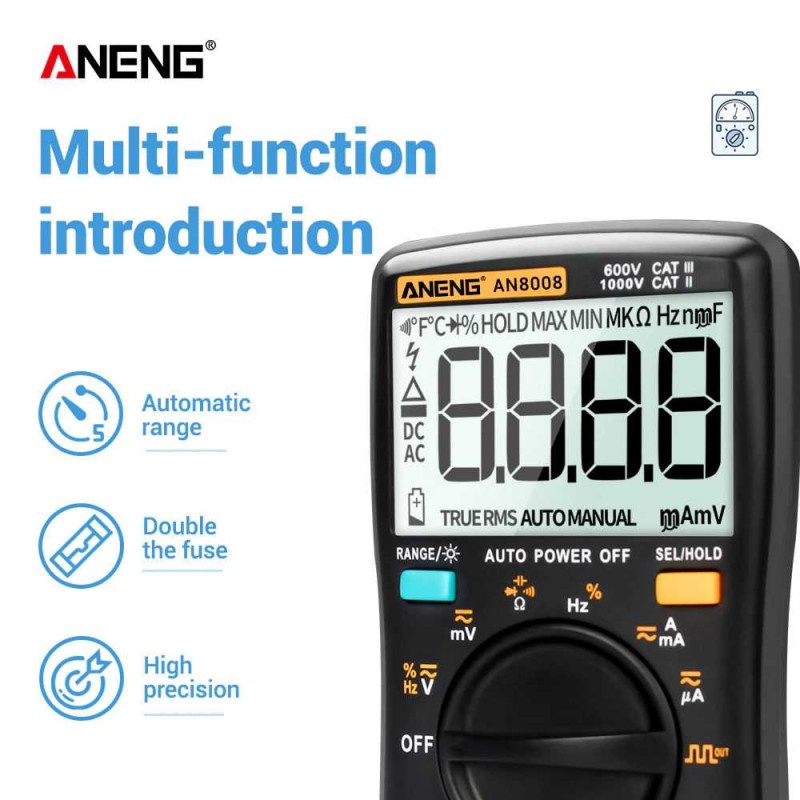 Multimeter Multitester Digital Voltage Tester Pengukur Arus Tegangan AN8