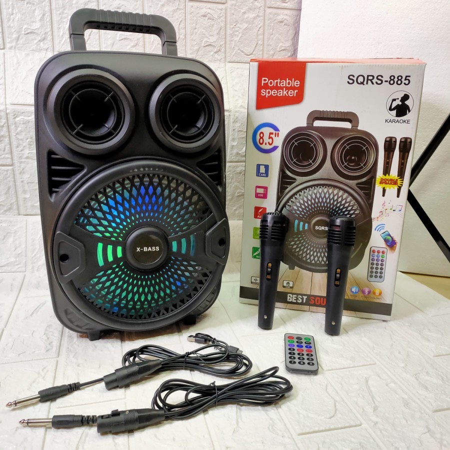 COD SPEAKER BLUETOOTH KARAOKE 8'5 INCH SQRS-885 BONUS 2 MIC KABEL + REMOTE//SPEAKER KARAOKE SQRS-885 X-BASS//SPEAKER SALON AKTIF