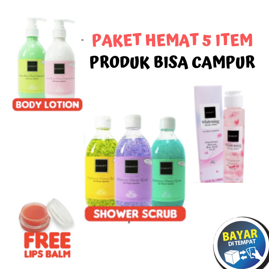 [FREE LIPS BALM + PACKING KARDUS] SCARLETT WHITENING PAKET HEMAT 5 ITEM BPOM BY FELICYA 4.9