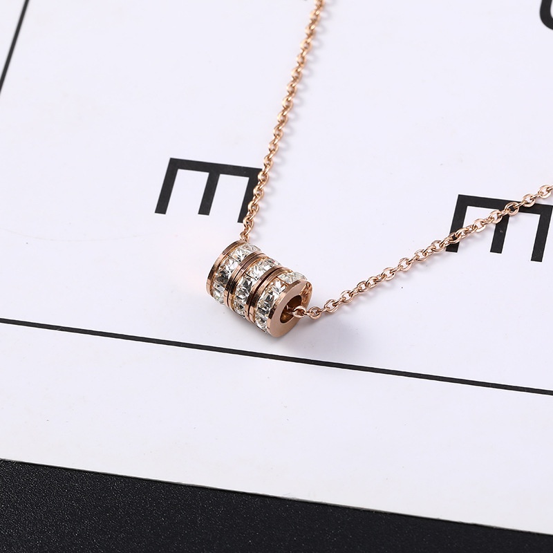 Kalung tiga cincin full zircon titanium anti karat korea fashion