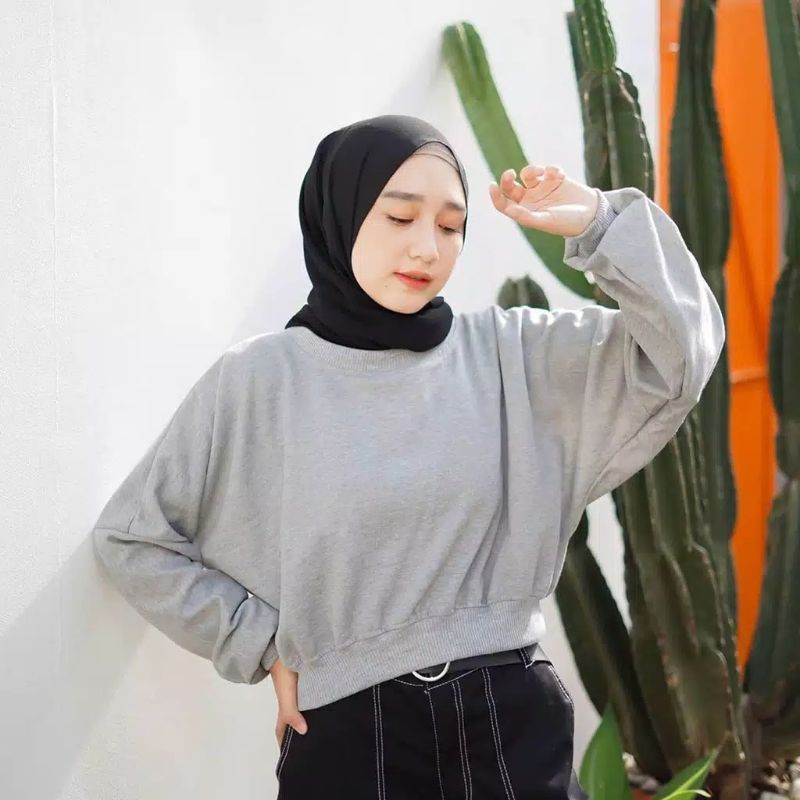 Premium Oversize Crop Sweater - Sweter Crop Wanita Kekinian-CROP - ABU