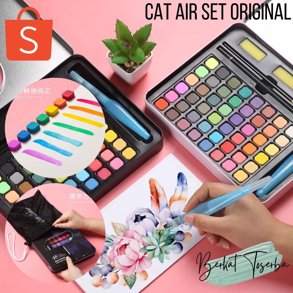 VS BG - 36/48 Water Color Set - Alat Cat Air Set (Termasuk Kuas dan Kertas Gambar) Import Dapat Case dan Sarung High Grade