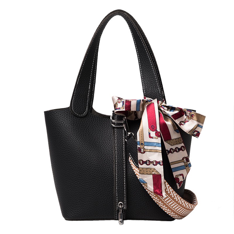 BJ81704 (2IN1) - BLACK/BROWN/WHITE - TAS SLEMPANG TOTEBAG SYAL SCARF IMPORT TERMURAH JAKARTA GT1704