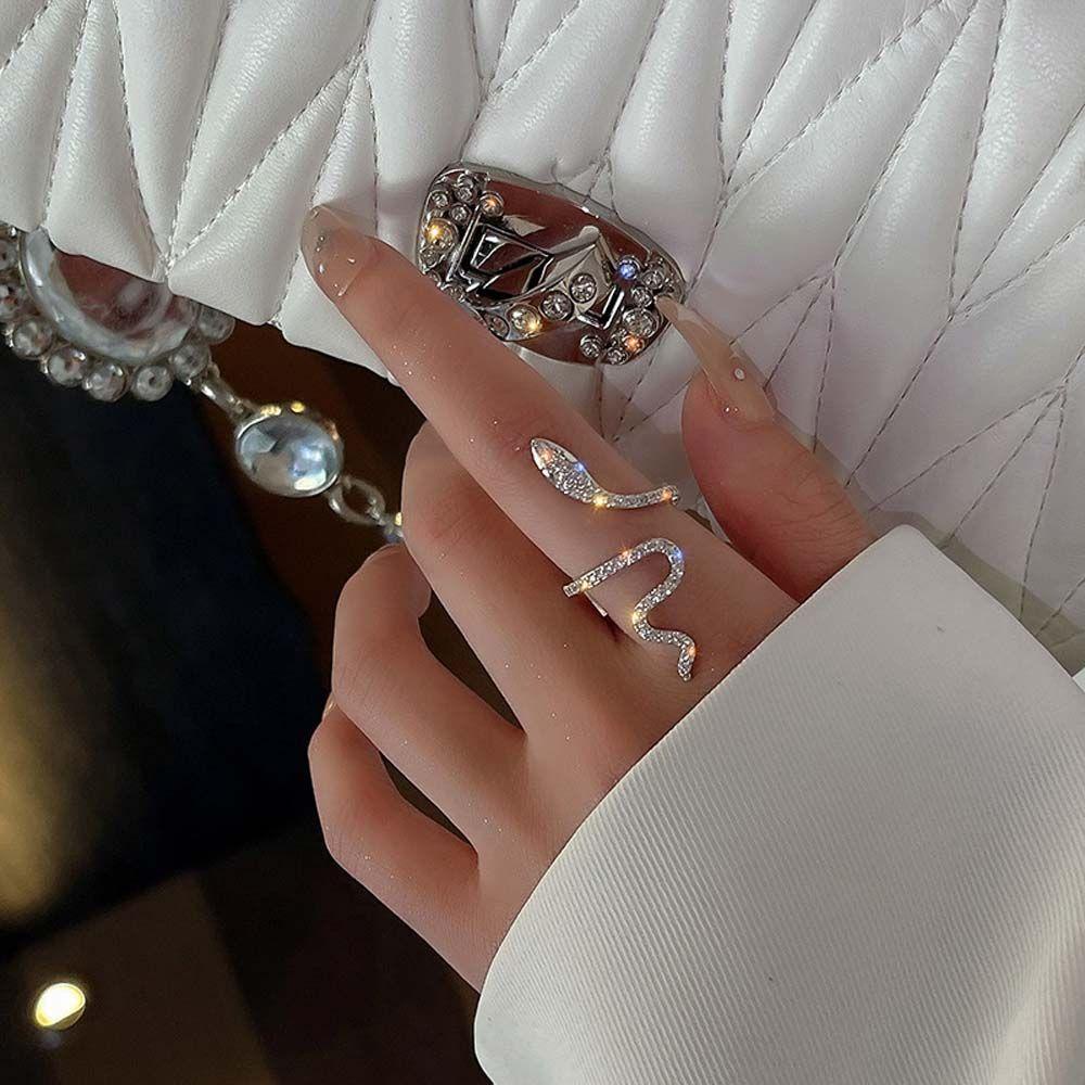 Rebuy Women Rings Elegant Irregular Metal Open Ring Snake Shaped Fashion Jewelry Berlian Imitasi Gaya Korea