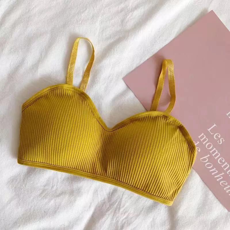 Bra Wanita Tanpa Kawat Bahan Halus Pakaian Dalam bralette Push Up Elastis Sexy Sport Bra-Bra-8 Kuning