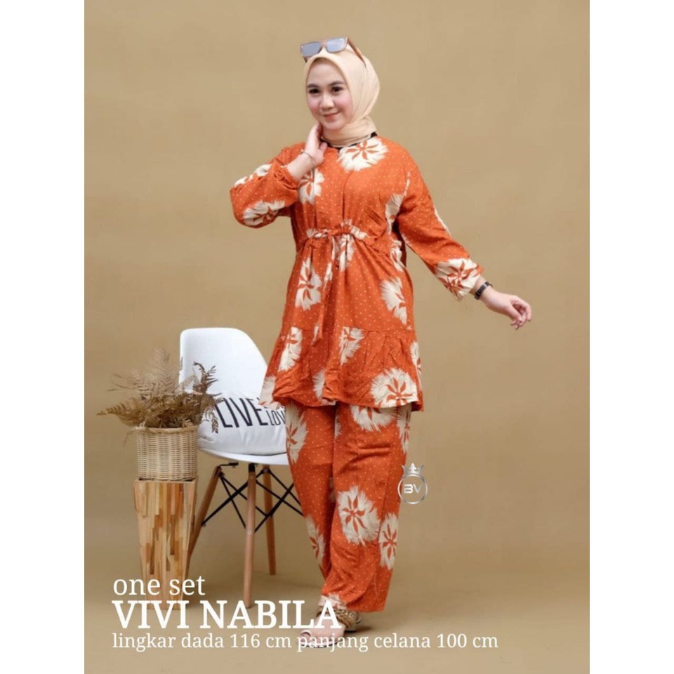 ONE SET VIVI NABILA 2 IN1 ( ATASAN + CELANA ) / SETELAN RAYON / SET RAYON