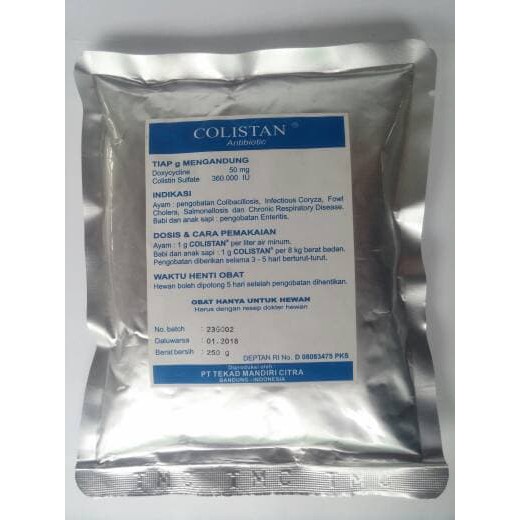 antibiotik untuk ayam, sapi, babi COLISTAN 250 gram produksi TMC