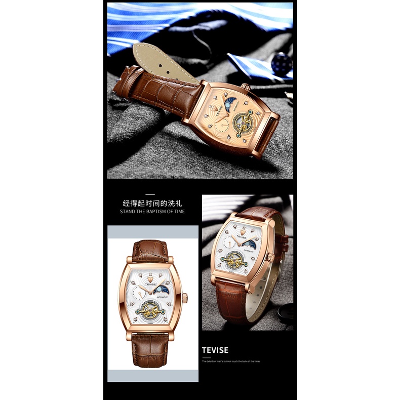 Tevise Automatic Berkelok-kelok Watch Pria Tourbillon Mekanis Jam Tangan Skeleton Sport