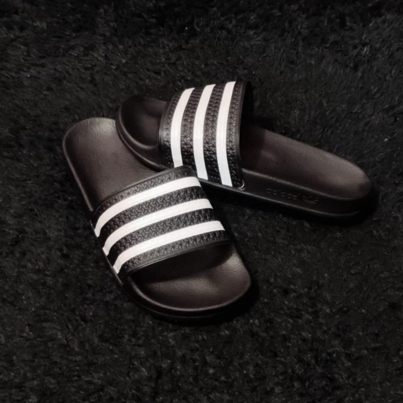 SANDAL SLOP  PRIA ADIDAS ADILETTE BLACK STRIP WHITE ORIGINAL