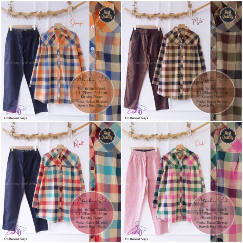 (NEW) ALESHA SET / SETELAN JUMBO / SETELAN KOTAK KOTAK / SET WANITA KOTAK / SET KOTAK TERLARIS / BY.