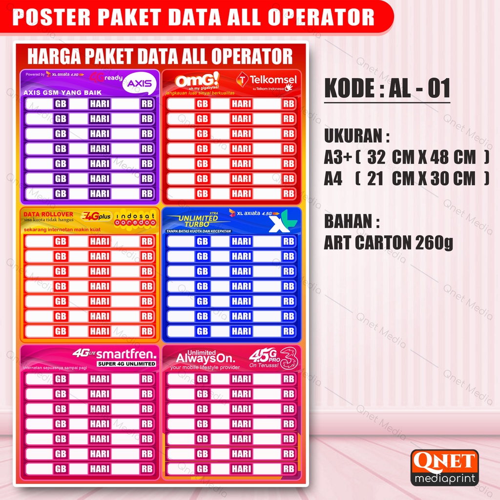 

POSTER PAKET DATA ALL OPERATOR + LAMINASI GLOSSY