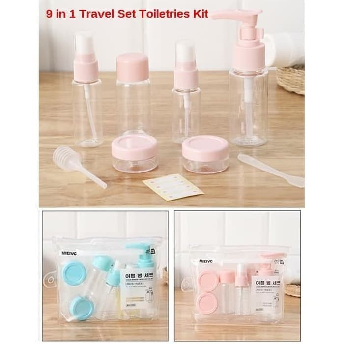 Botol Tempat Kosmetik Sabun Cream Lotion Air Toner Travel Set - 9 in 1