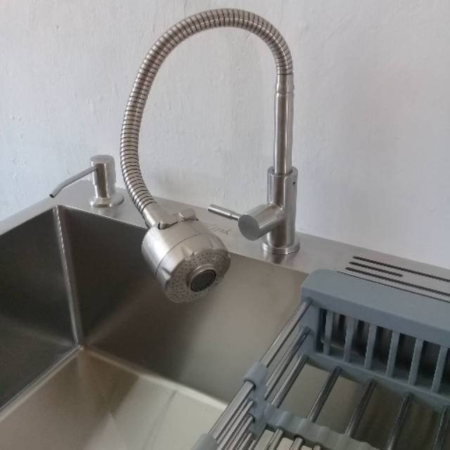 Paket Lengkap Kitchen Sink Thsink 60x45 Kran Fleksibel Tempat Sabun Bak Cuci Piring Model Bolzano