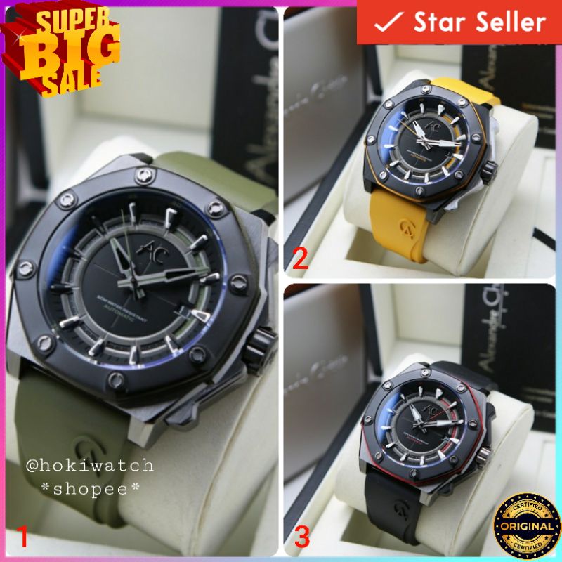 🪙 ✓BARU ORIGINAL GARANSI RESMI JAM TANGAN PRIA ALEXANDRE CHRISTIE AUTOMATIC RUBBER STRAP ARLOJI WATC