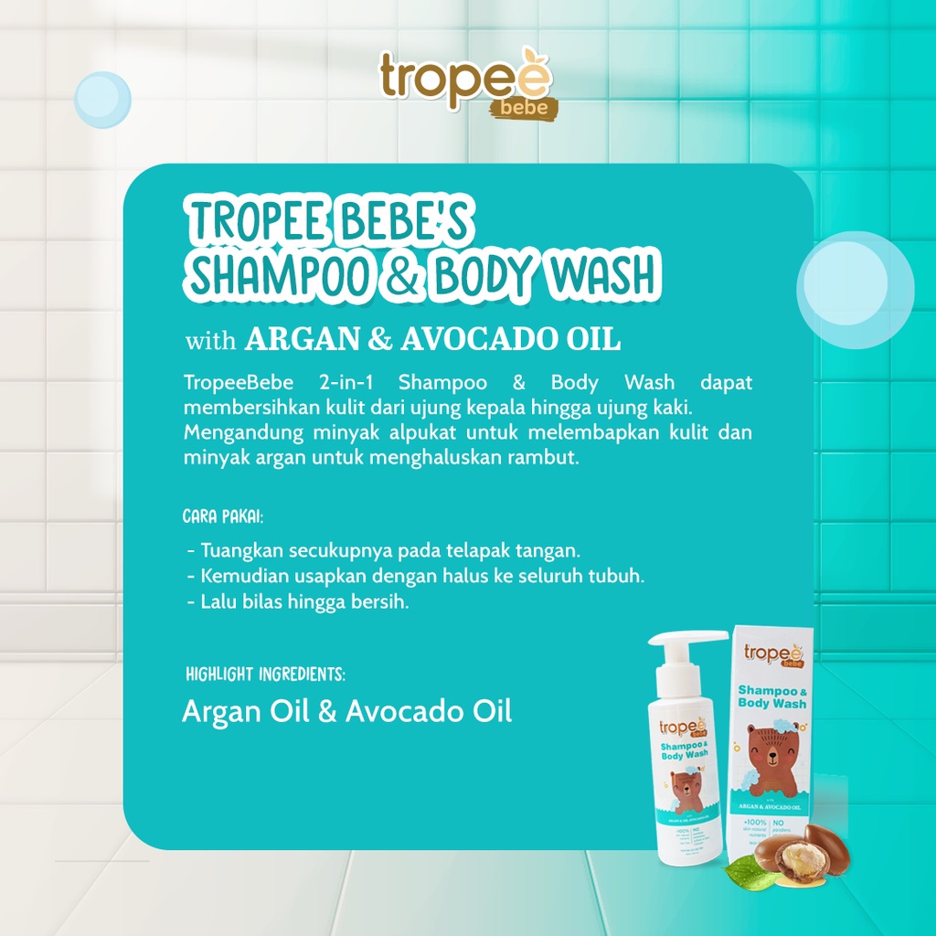 Tropee Bebe Shampoo &amp; Body Wash With Argan Oil &amp; Avocado Oil 100ml