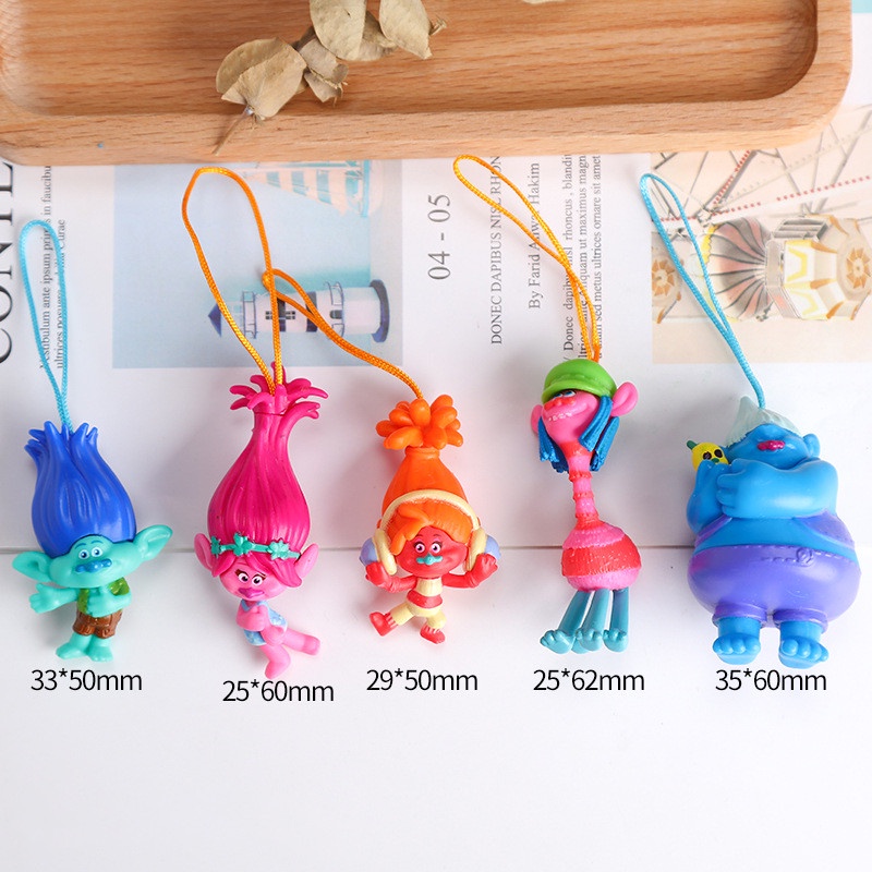 5pcs / set Gantungan Kunci Bentuk Boneka Trolls Bahan PVC