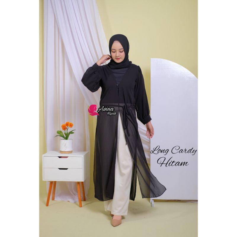 LONG OUTER / LONG CARDI OUTER BAHAN CERUTY BABY DOLL BELAH SAMPING BELAH DEPAN