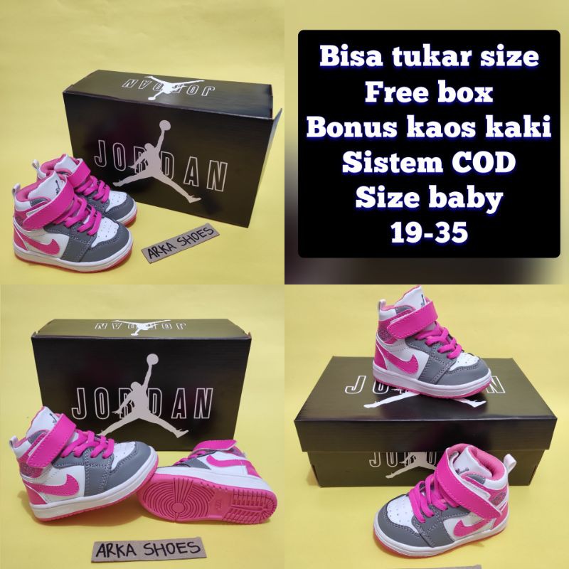 Sepatu Air Jordan Anak Cewek Warna Pink Abu Premium