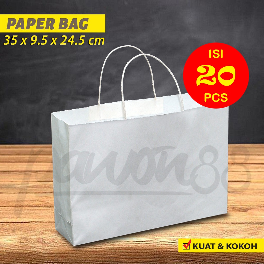 

Paper Bag Polos - Paper Bag Tali Kertas | 35x9.5x24.5 cm - PUTIH -(20 Pcs)