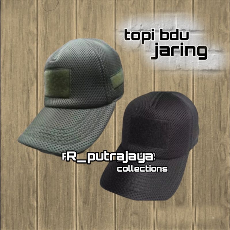 TOPI TACTICAL JARING/JALA DOUBEL MES HITAM POLOS