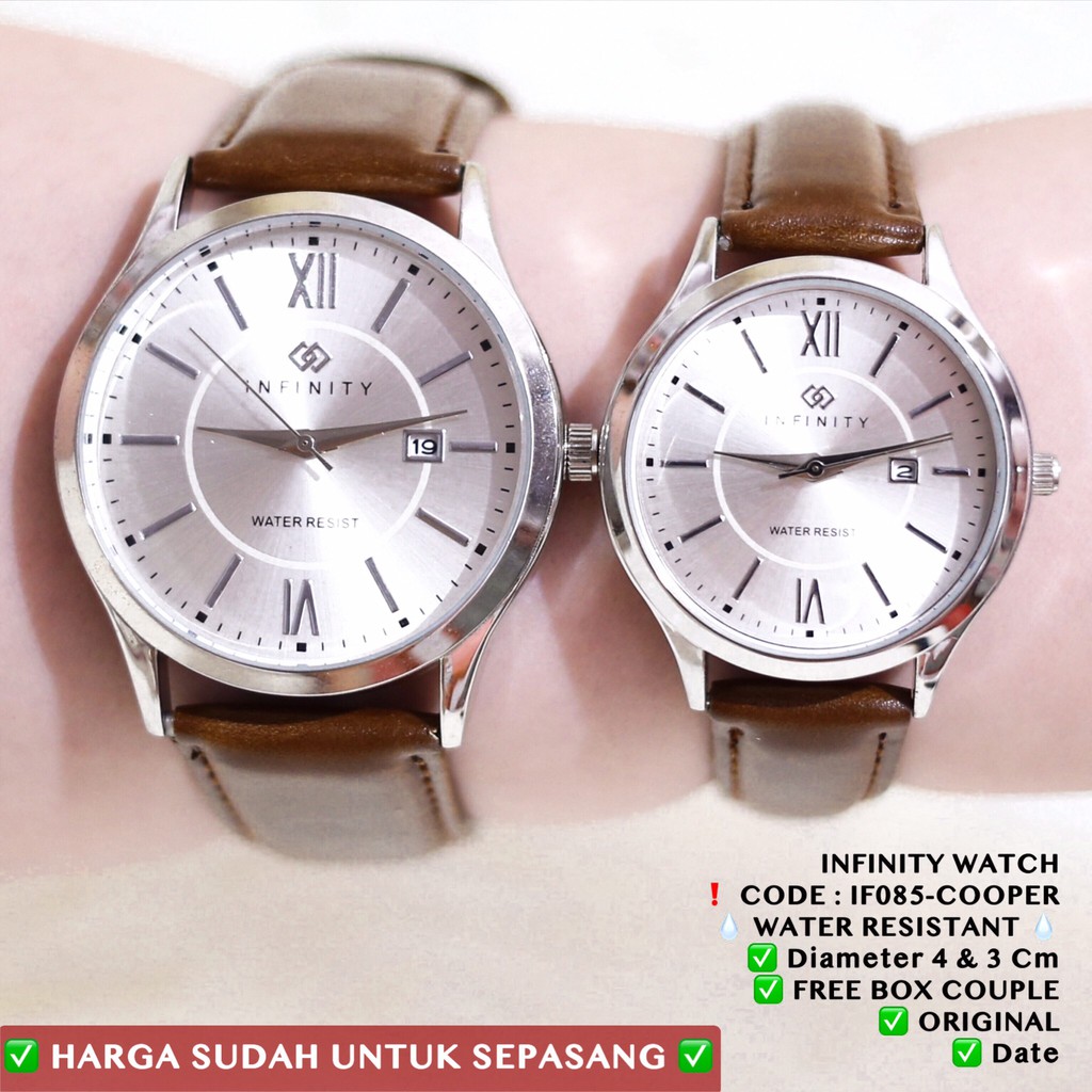 Jam tangan couple original INFINITY anti air wanita pria tali kulit tanggal aktif free box IF081