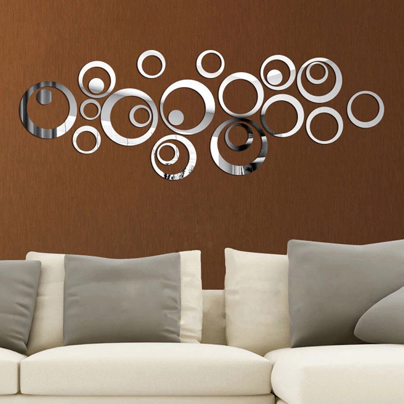 24pcs Set 3d Diy Circles Wall Sticker Home Decoration Mirror Wall Stickers For Tv Shopee Indonesia