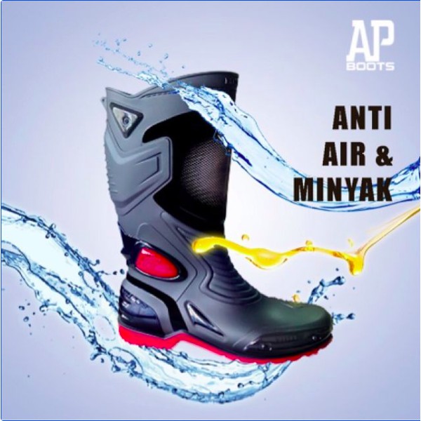 AP Boots MOTO 3 / Boot Biker Hitam Sol Merah