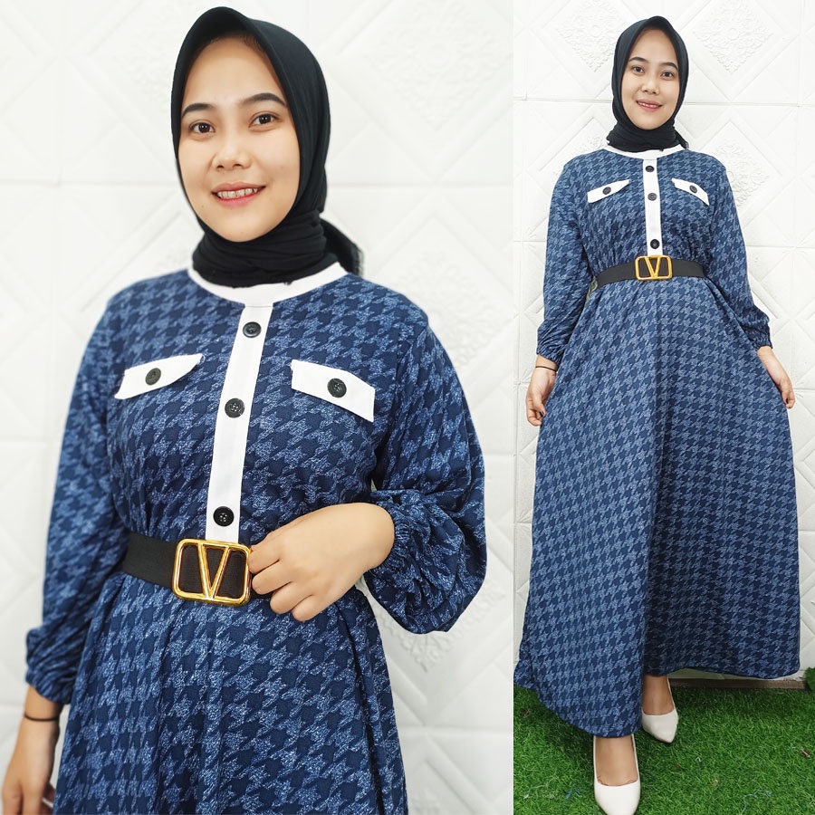 NABILA GAM HOUNDSTOOH DENIM ARUNA DRESS FREE BELT GL FASHION