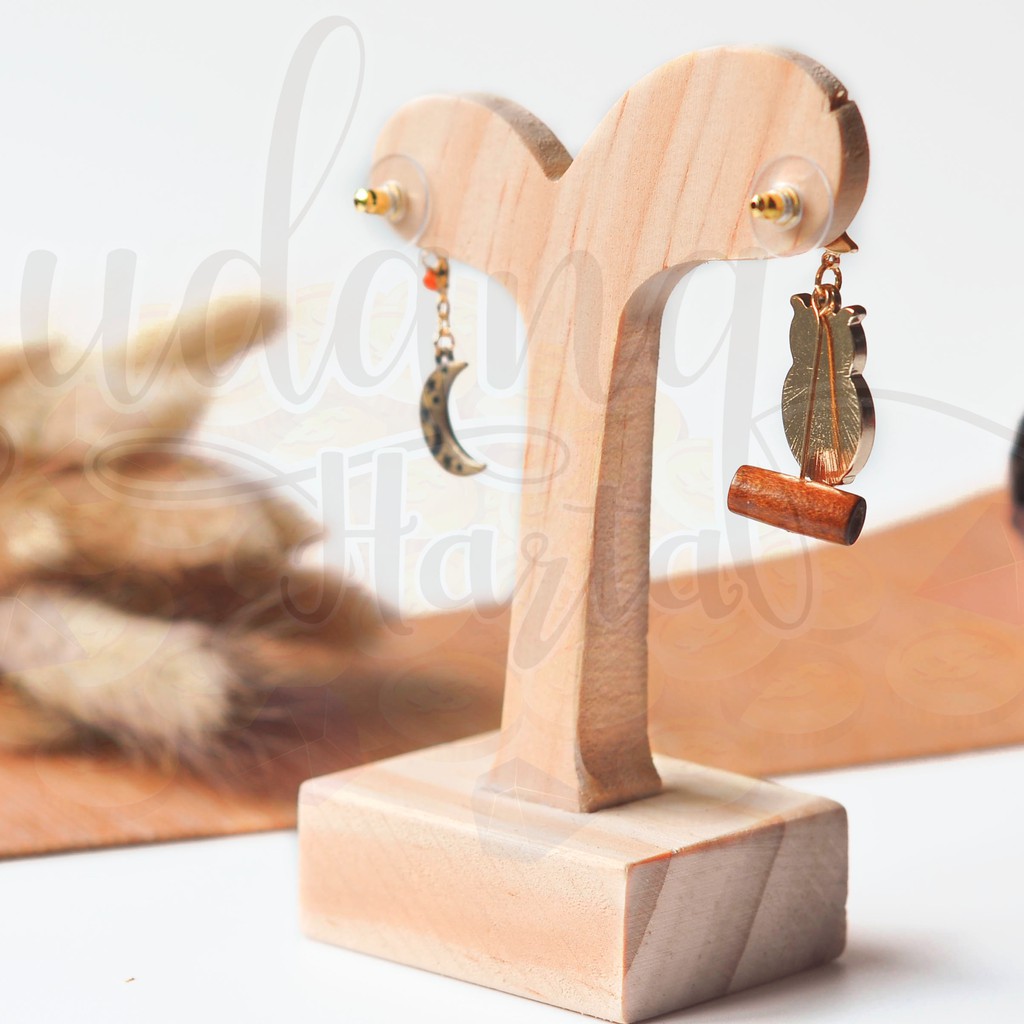 Anting Tusuk Owl and Cresent Moon GH Earrings Premium 203132