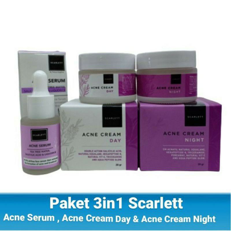 [COD] PAKET 3in1 SCARLETT WHITENING ACNE SERIES Scarlett Acne Serum + Scarlett Acne Day &amp; Night