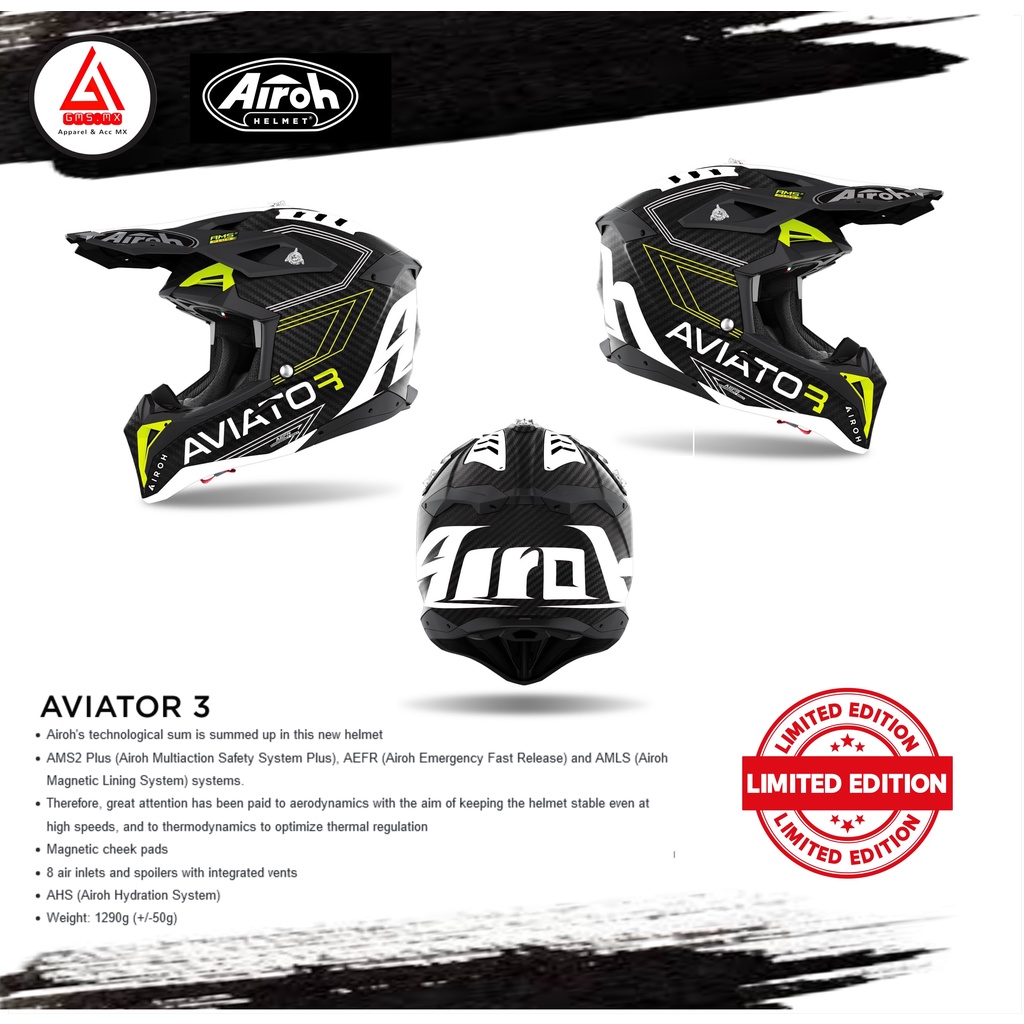 HELM AIROH AVIATOR 3 LIMITED EDITION, HELM CROSS AIROH AVIATOR 3