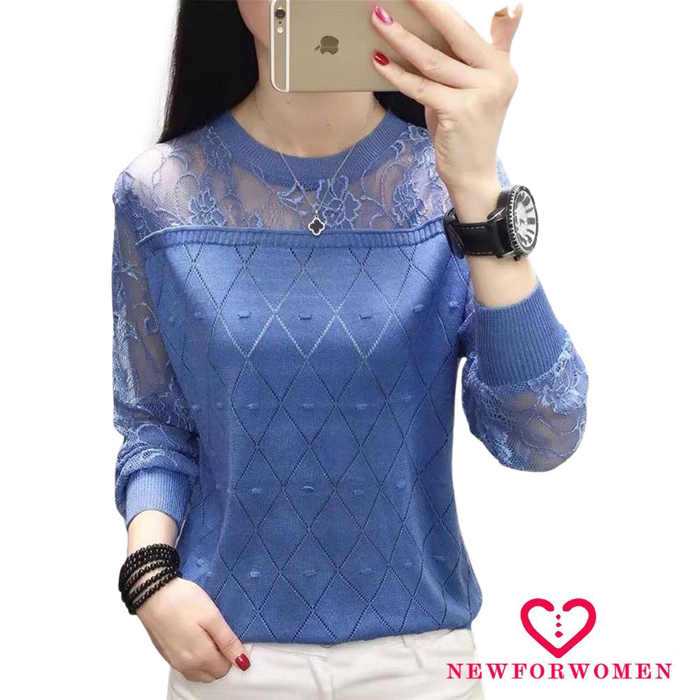  Sweater  Rajut  Wanita  Model Stitching Lengan Panjang dengan 