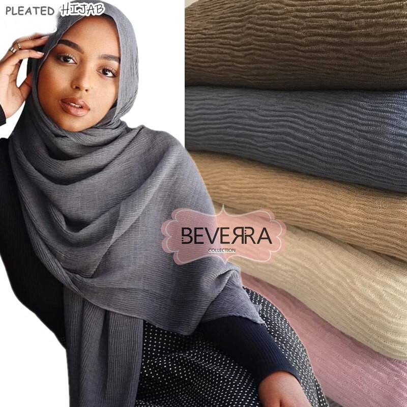 PASHMINA PLISKET KERITING A37 BEVERRA pleated shawl kerudung bawal malaysia pasmina plisket murah