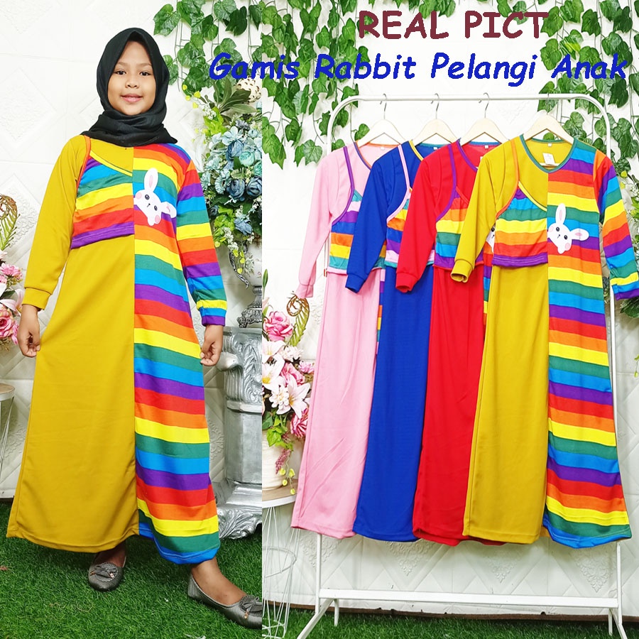 GAMIS KELINCI RABBIT PELANGI ANAK 6-12tahun CARLINAFASHION