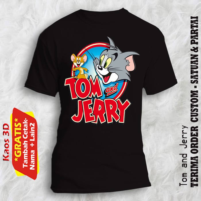 Kaos 3D custom Gambar Tom and Jerry ukuran anak dan dewasa kualitas cetak mesin DTG