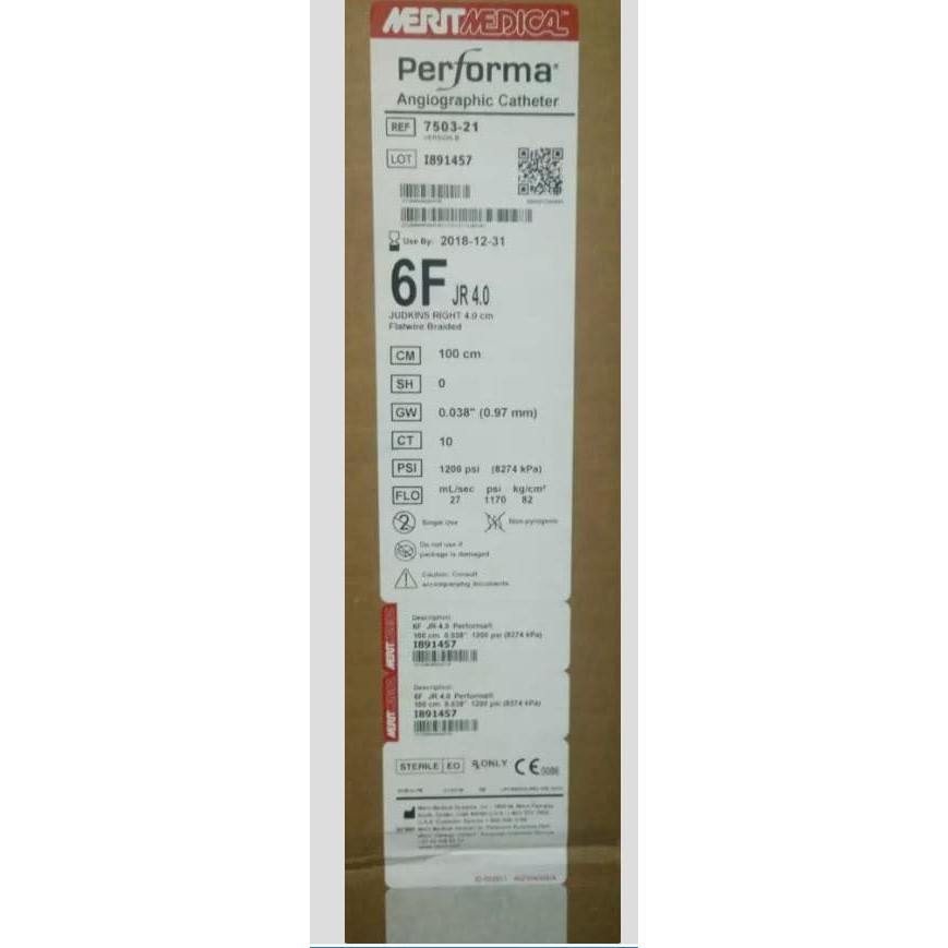 Jual Catheter Judkins Right 4.0 Uk. 6F / JR 4.06F / Merit Cat. 750121