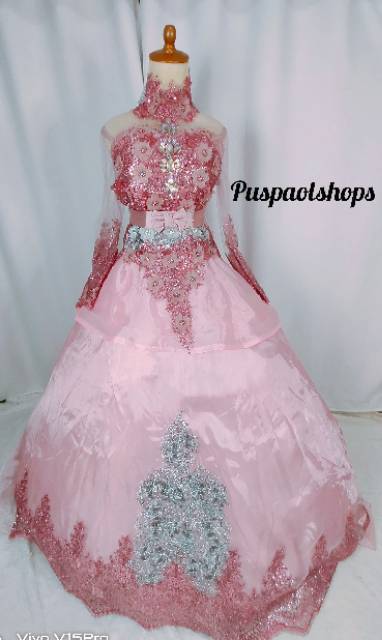 Gaun pengantin 3d pink salem/ rose gold