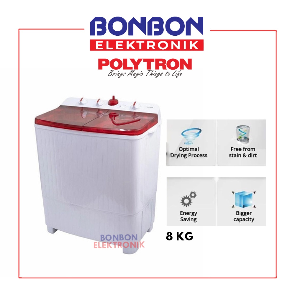 Polytron Mesin Cuci 2 Tabung 8KG PWM 851R / PWM851 / PWM 851 R