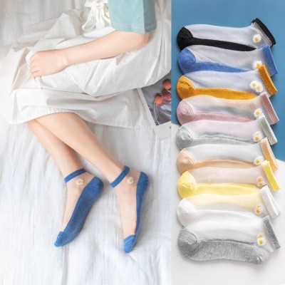 ⭐𝐈𝐇𝐒 𝟎𝟔𝟏⭐️Kaos Kaki Transparan Wanita Kaos Kaki Fashion Pendek Bunga Daisy Japanese Ankle Socks-7