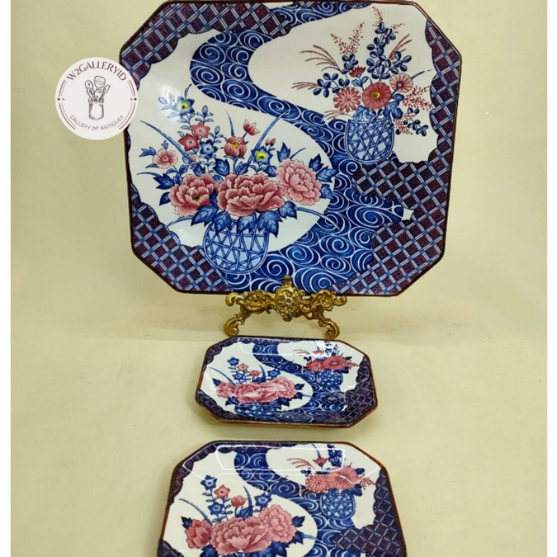 Set Piring Bunga 3 pcs/set piring keramik/piring pajang persegi/piring pajang antik