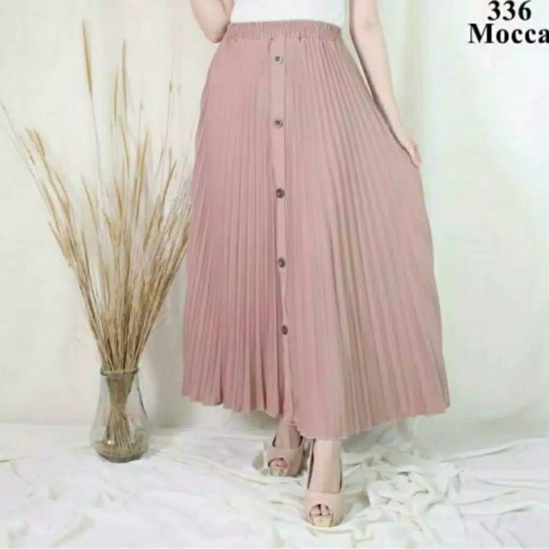 ROK PLISKET KANCING DEPAN ROK PLISKET ROK WANITA FASHION MUSLIM FASHION WANITA OUTFIT WANITA