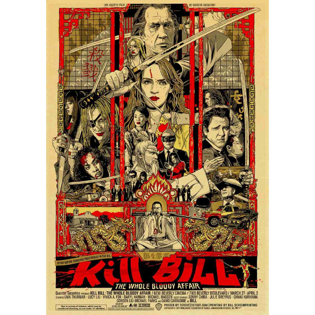 Poster Stiker Dinding Desain Film Kill Bill Klasik Vintage Bahan Kertas Kraft Untuk Dekorasi Rumah / Bar