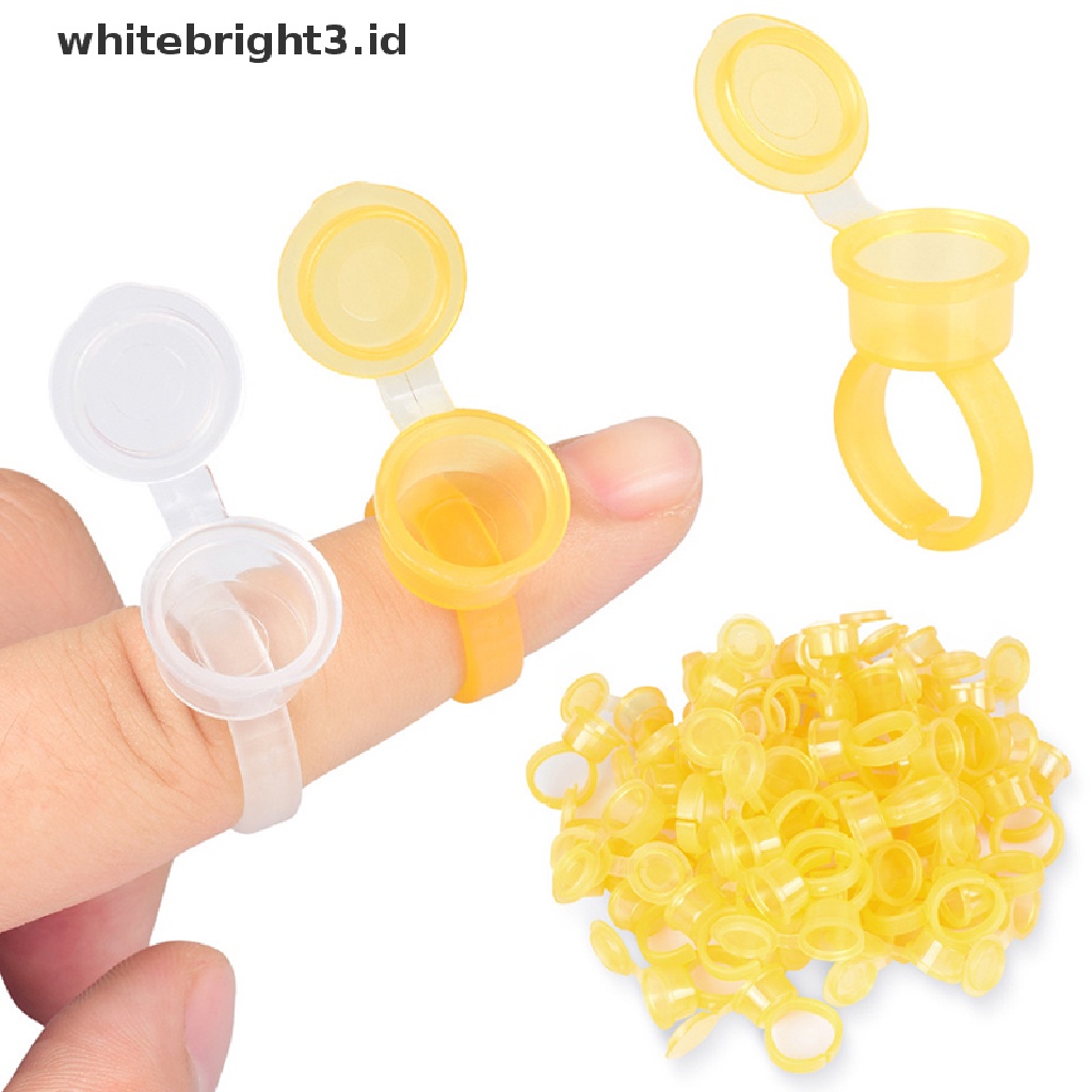 (whitebright3.id) 50pcs / Set Cincin Cup Tinta Tattoo Permanen Sekali Pakai Dengan Tutup