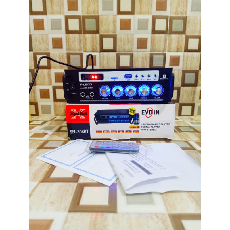 Amplifier Fleco SN 808 BT Bluetooth Stereo Ampli + USB + Radio FM//Amplifier Original