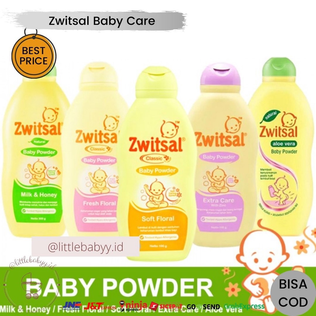 Zwitsal BABY POWDER Classic Fresh Floral Aloe Vera Milk Honey Soft Floral Extra Care 100gr 300gr 500