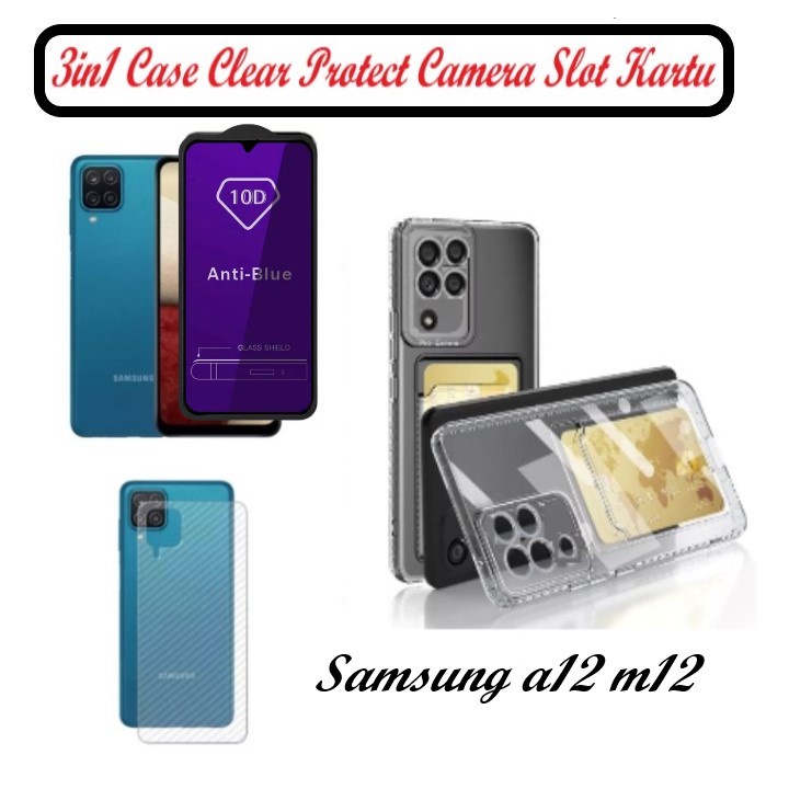 Promo 3in1 Soft Case Clear Bening Transparan Protect Camera+Slot Kartu Samsung a12 Samsung M12 Free 