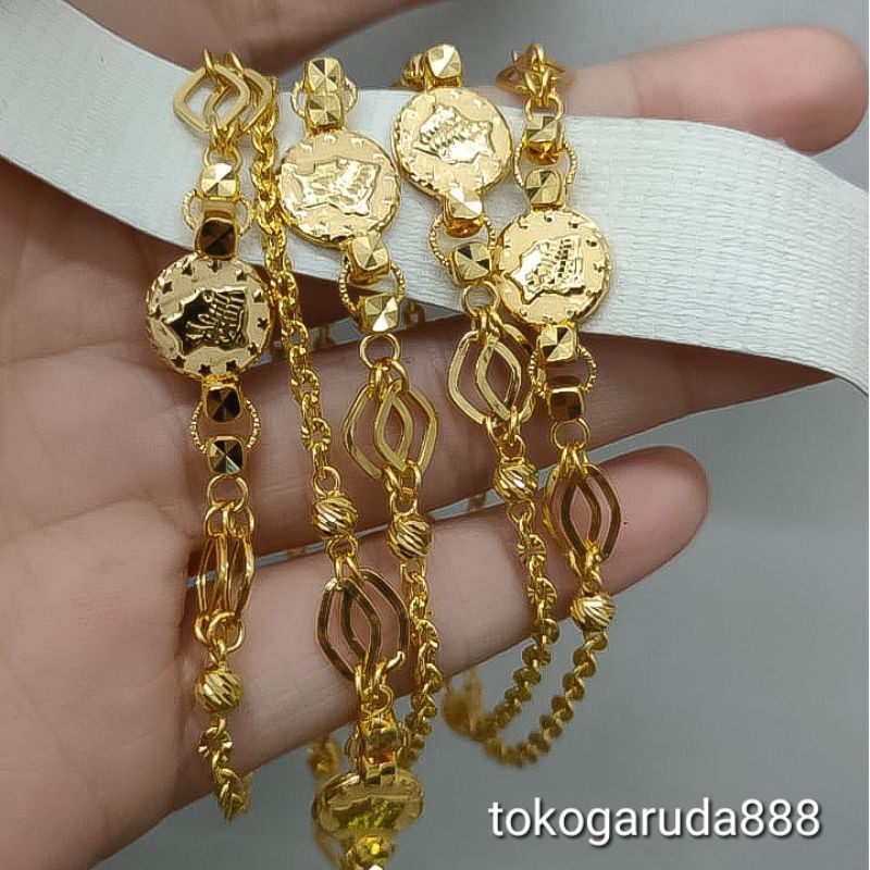 Rantai tangan gelang tali anak dan dewasa emas asli kadar 70% 700 paun koin pawon uang nori holo korea 2 layer