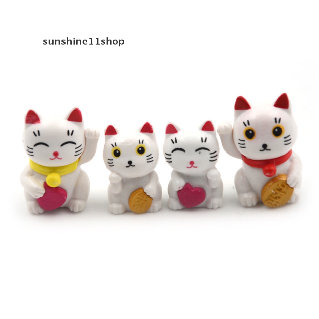 Sho 4pcs Miniatur Kartun Kucing Keberuntungan Dekorasi Lanskap Mikro / Taman