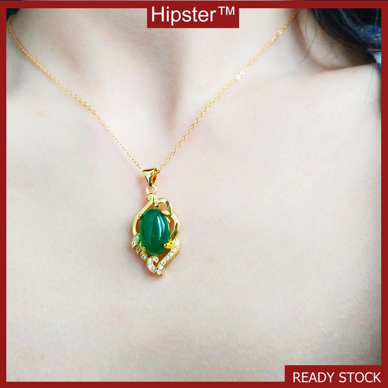 Fashion Trend Hot Sale Leaf Type Emerald Pendant Hollow Necklace